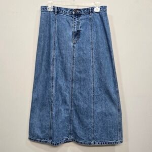 Vintage 90s Eddie Bauer Denim Maxi Skirt 10 Petite A Line Y2K Cottage Western